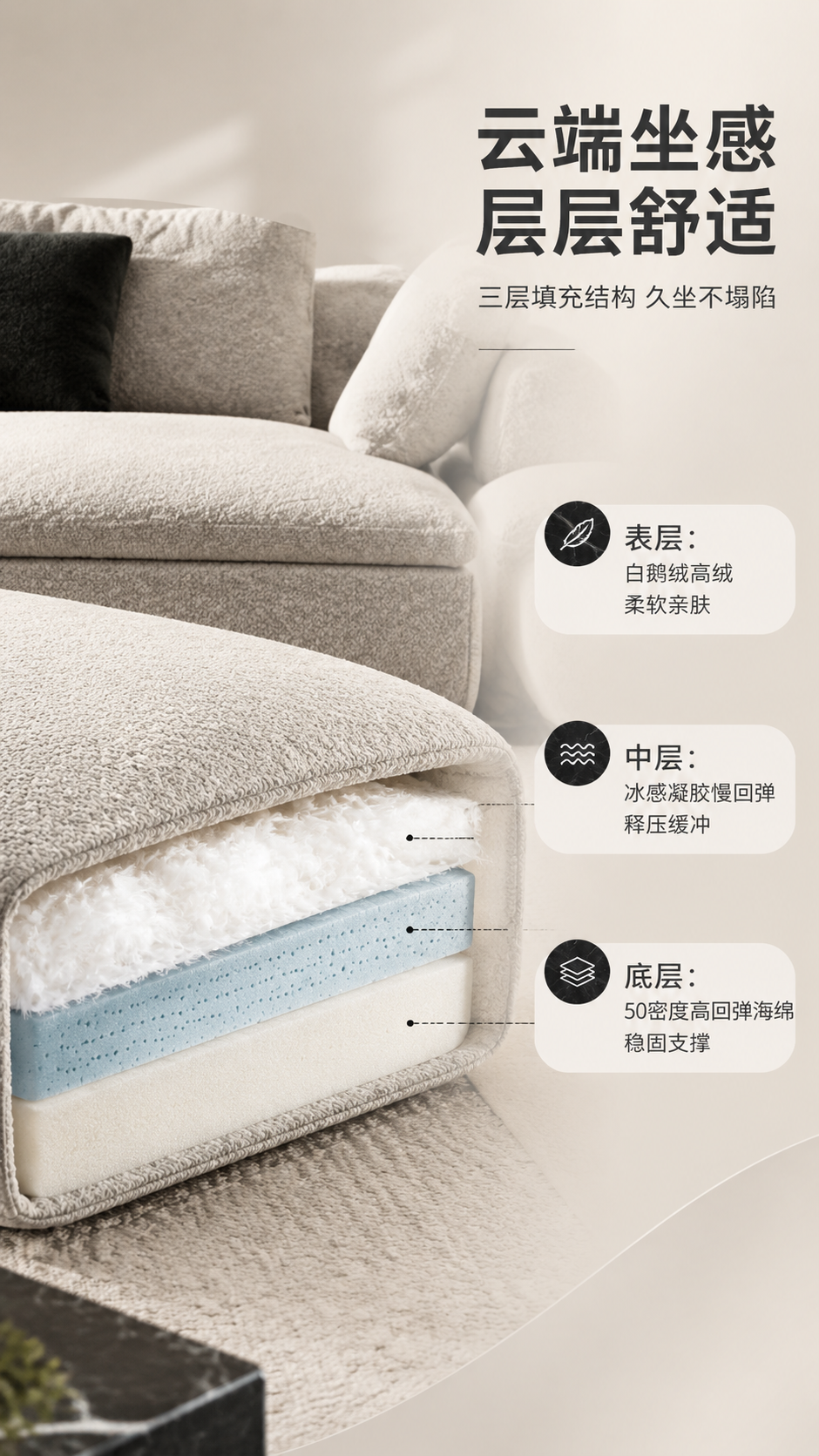 [商品] 使用【图1】浅米灰色L型转角布艺沙发（超级月亮款）座… - 图片创意预览