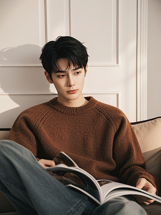 现代简约风格，性冷淡风色调，时尚舒适感，杂志风拍摄，展现都市青年的悠闲时光。