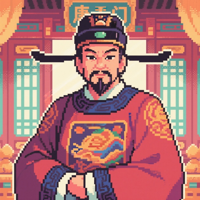 像素风格的唐朝门下省官员头像，复古像素风，成熟男性，唐朝官服，沉稳的朝堂官员气质预览效果