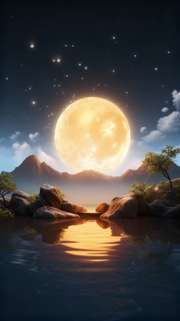 分析参考图，生成50张圆月的壁纸背景图。注意：每一张都是单独完整的图片，不要多张图拼接；每一张图中只能有一个月亮，不能有多个月亮同时存在。预览效果