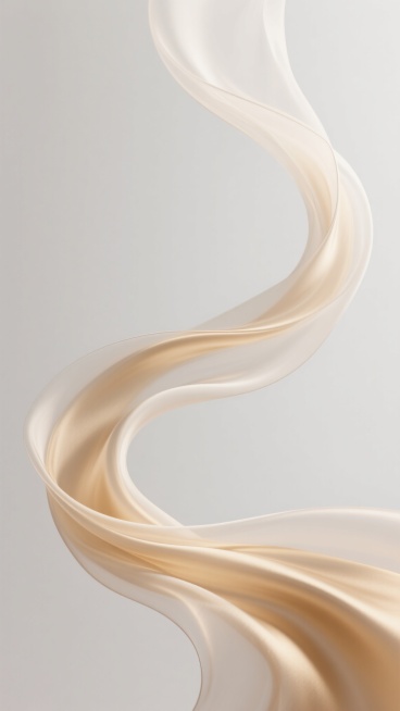 极简风格背景，柔和的白色与香槟金色渐变丝绸布料以流畅自然的S形曲线优雅飘逸，呈现出轻盈通透的质感和细腻的光影过渡，高光部分明亮柔和，阴影层次丰富，整体画面纯净简约，营造出宁静、高级且富有流动感的视觉氛围，构图以曲线动态平衡为核心，色调统一和谐，无任何文字或图案元素干扰。预览效果
