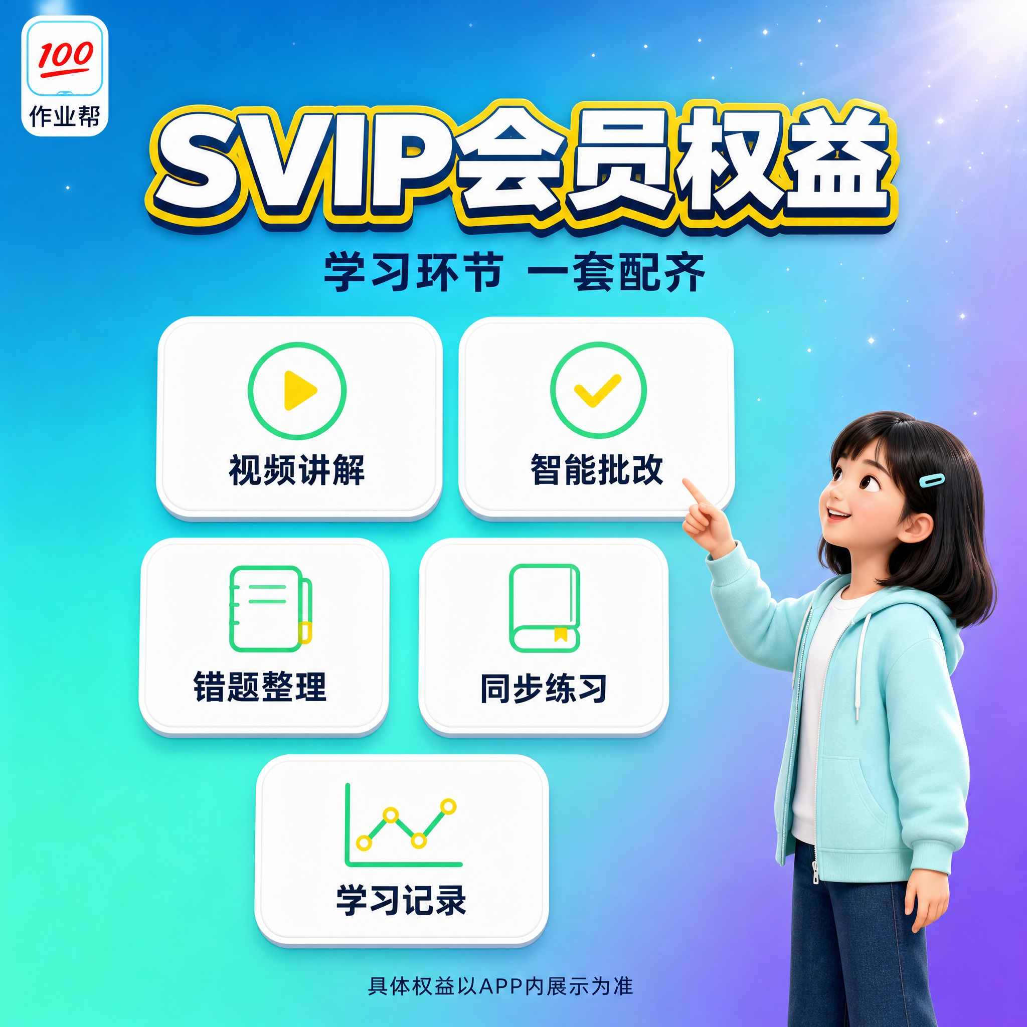 [主图-3] 作业帮SVIP会员，权益与内容结构，唯一任务：用… - 图片创意预览