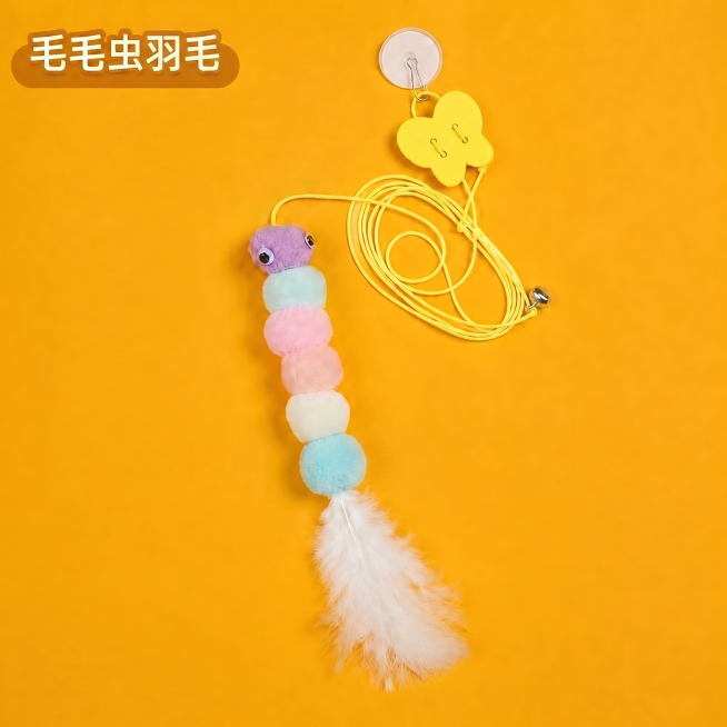 基于现有逗猫棒商品图修改，保留原图的黄色背景、吸盘、黄色蝴蝶扣、预览效果