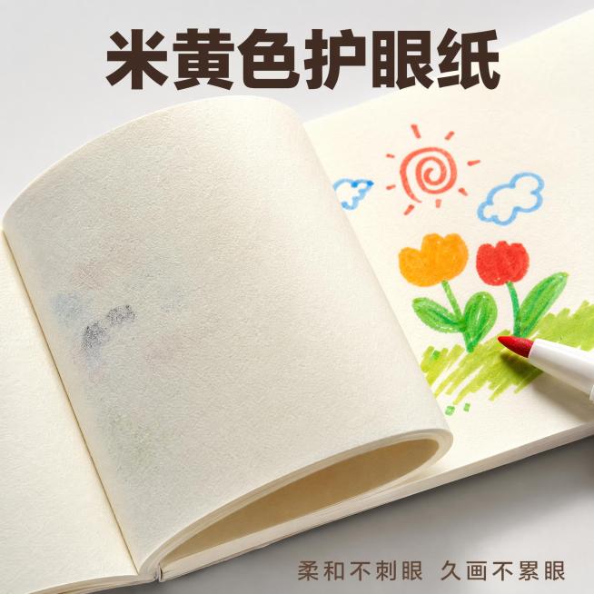 [主图-3] 米白色护眼纸张细节展示
[氛围风格] 真实质感展示
[画质] 商业摄影质感、光线柔和通透、产品清晰真实、画面干净高级
[元素] 打开图画本，微距特写展示内页纸张，保持整体产品外观一致，特预览效果