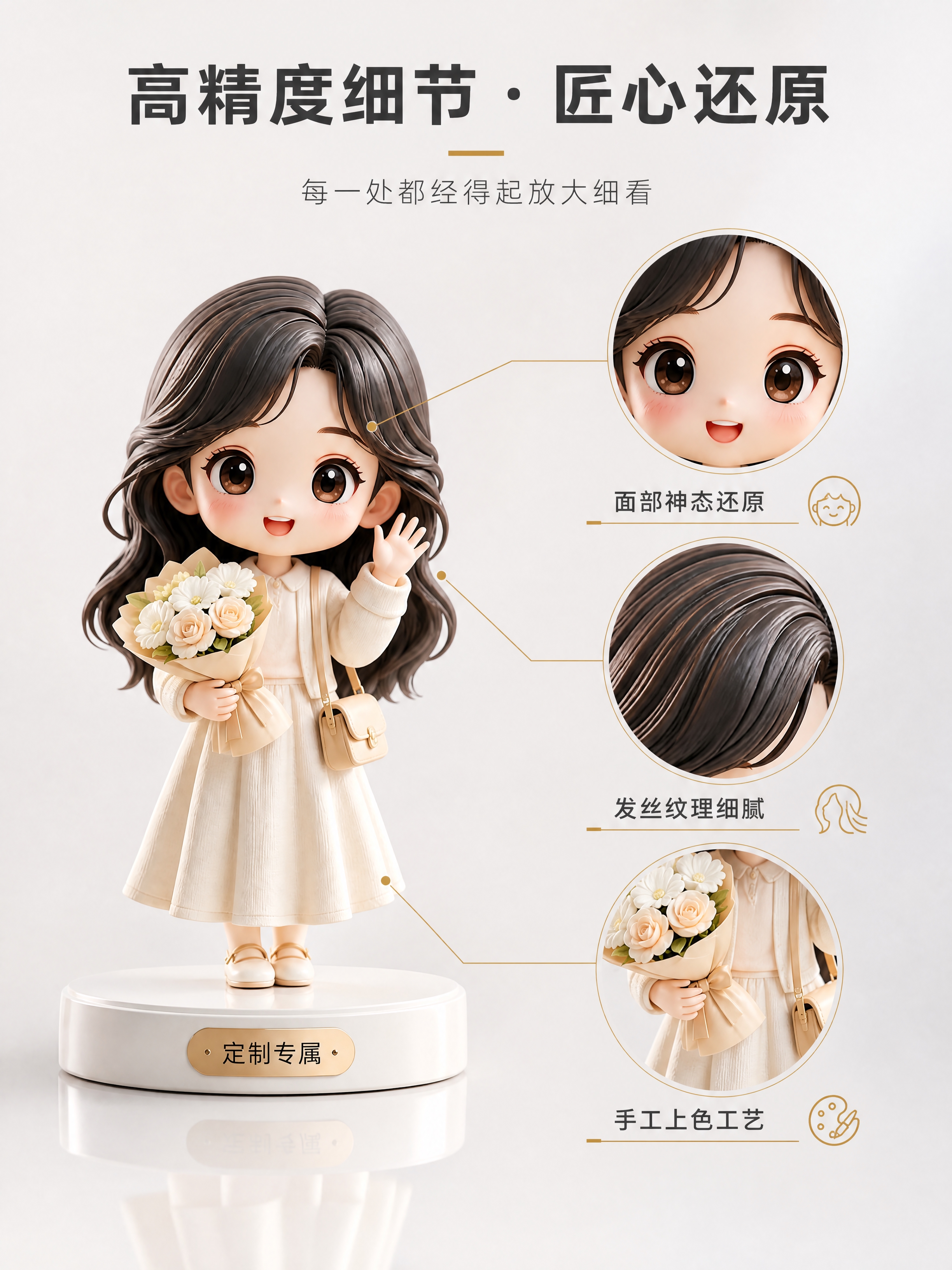 [商品] 使用【图1】中的Q版手办形象，保留同款长发女孩、米白… - 图片创意预览