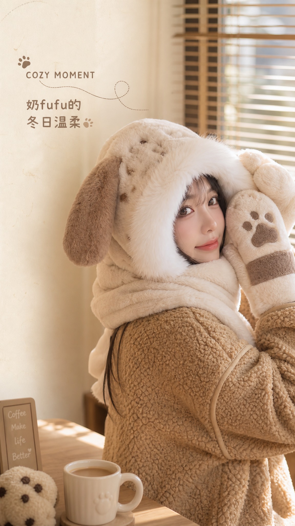 [商品] 使用【图5】奶咖斑点狗款毛绒三件套；保留斑点狗帽造型… - 图片创意预览