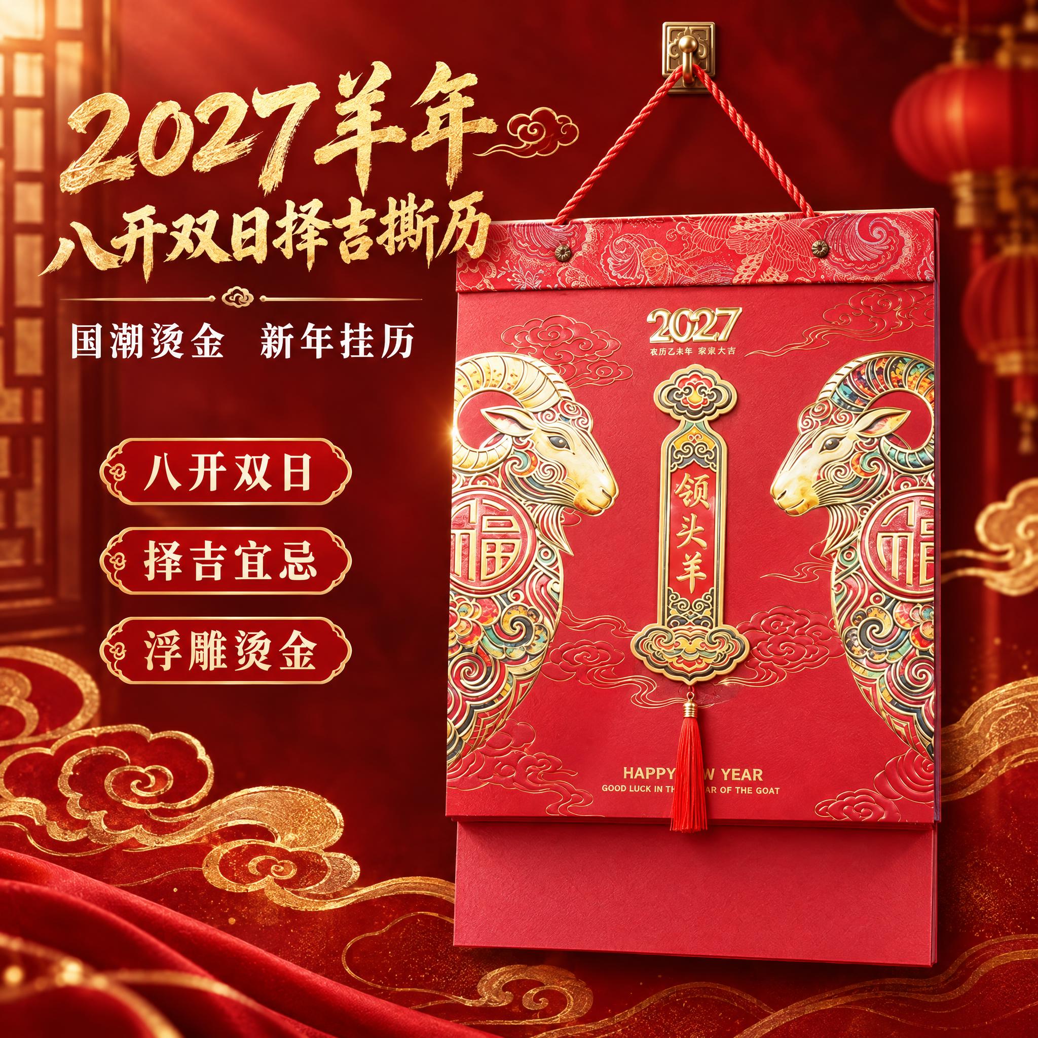 [主图-1] 首图点击率，展示2027羊年八开双日择吉撕历的整… - 图片创意预览