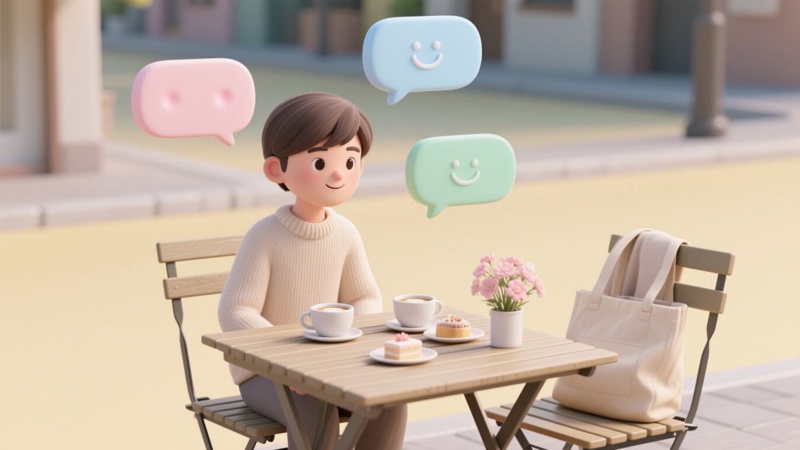 3D插画风格，C4D渲染，OC渲染，Blender建模，柔软光线，低饱和度柔和色调，莫兰迪色系，光滑材质，细腻纹理，影棚打光，8k分辨率，超细节，极简场景构图，人物居中半身，背景纯净淡色渐变，人物坐在预览效果
