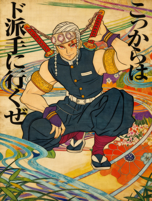 原始派艺术，亨利卢梭艺术风格，工笔线条，色彩丰富明亮，色彩鲜活饱满，氛围渲染，典雅，浪漫，高清细节，质感，优雅，鲜活。画质高清细腻，细节繁复入微，对比度强烈，保留原图人物姿势和服制，保留文字内容，尽量预览效果