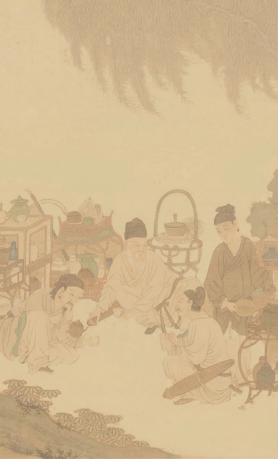 去除图片背景上的所有文字内容，保留原有浅米色背景和古风人物淡线稿图案，保持整体风格不变预览效果