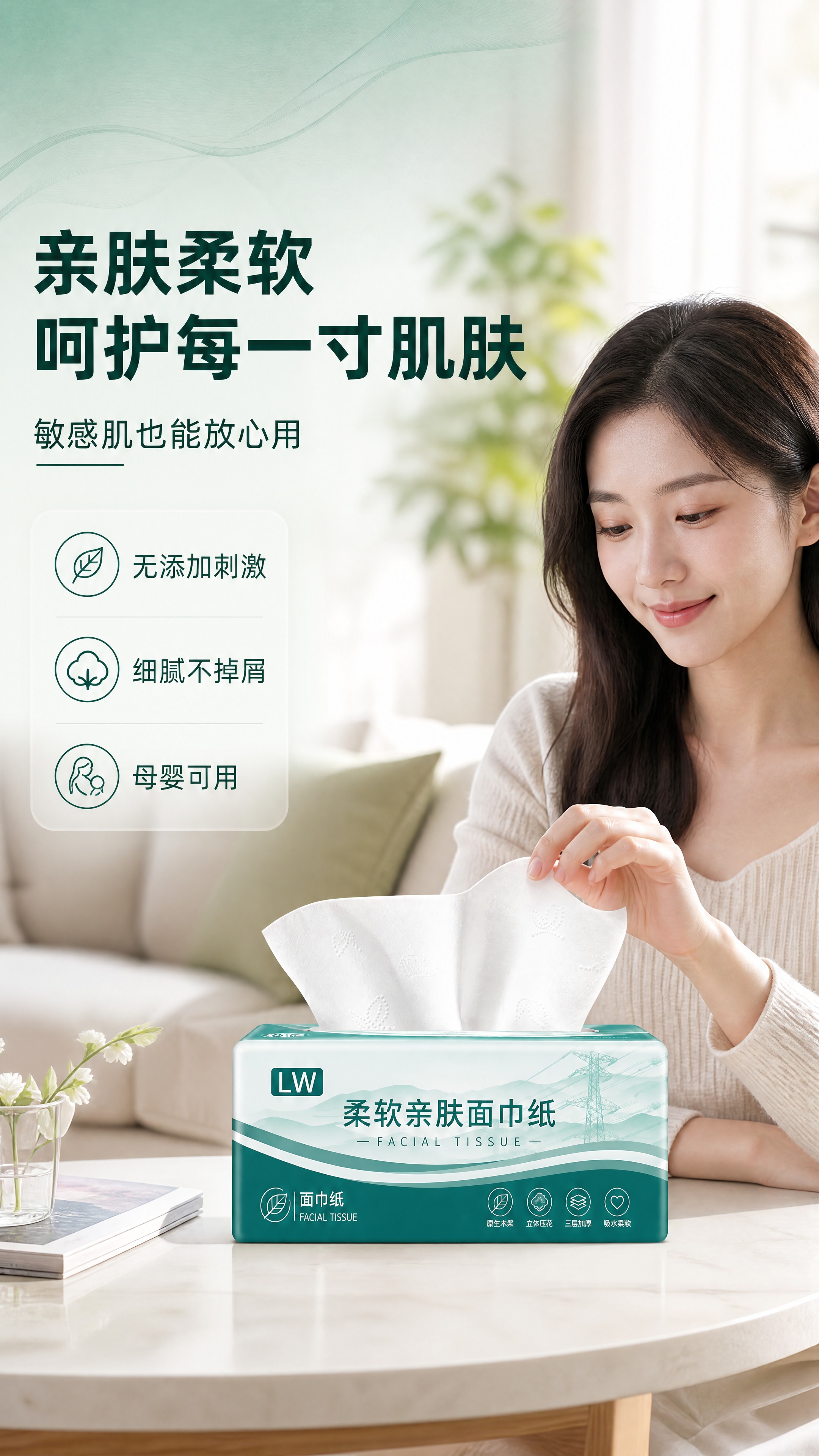 [商品] 使用【图1】LW品牌柔软亲肤面巾纸；保留包装墨绿色+… - 图片创意预览