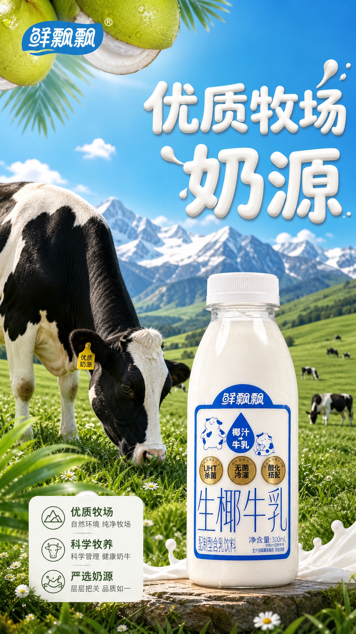 [商品] 使用【图1】鲜飘飘生椰牛乳300ml瓶装；保留透明瓶… - 图片创意预览