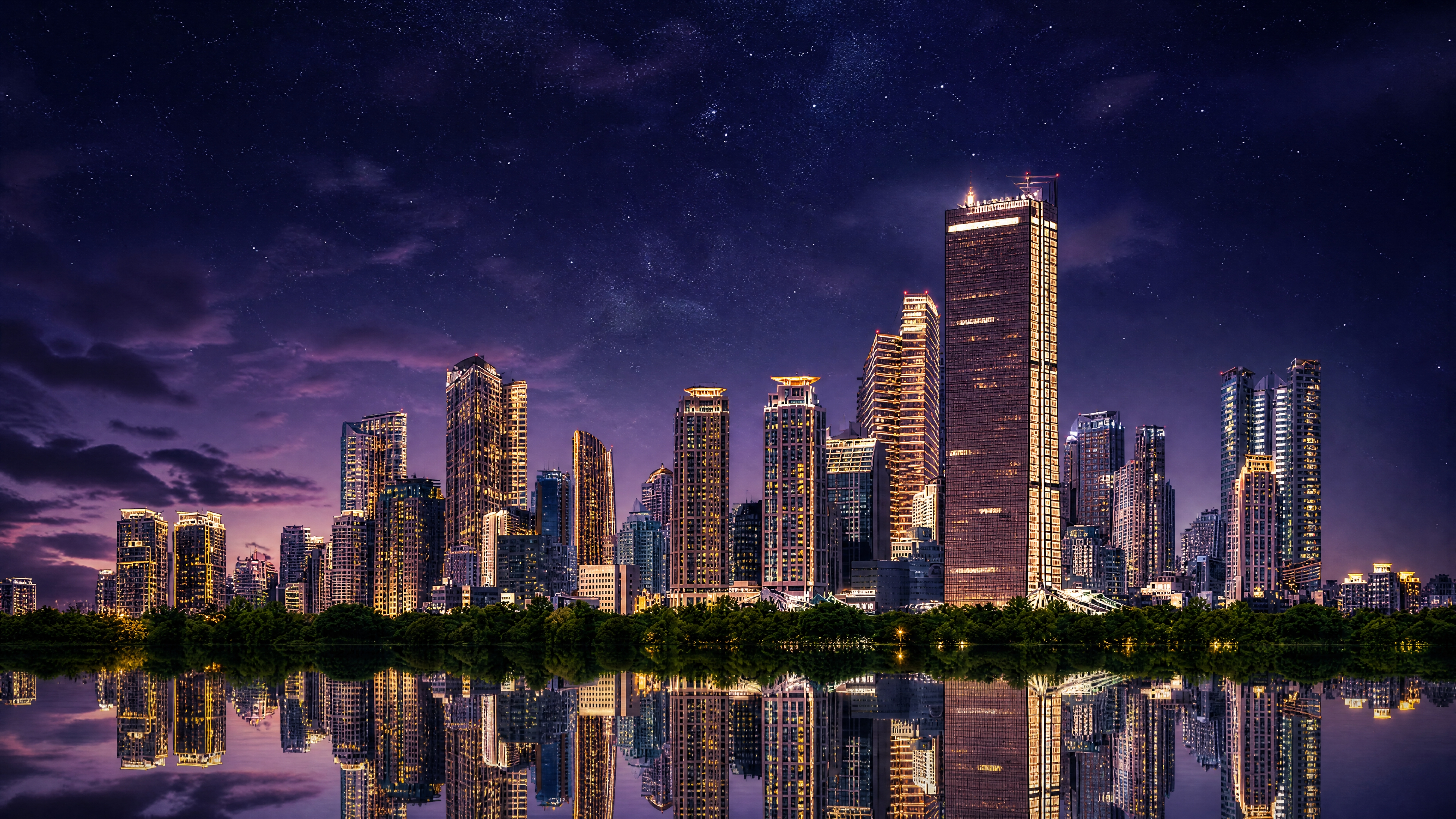 将图中的城市天际线景观转换成夜晚效果，保持原有建筑轮廓、城市结… - 图片创意预览