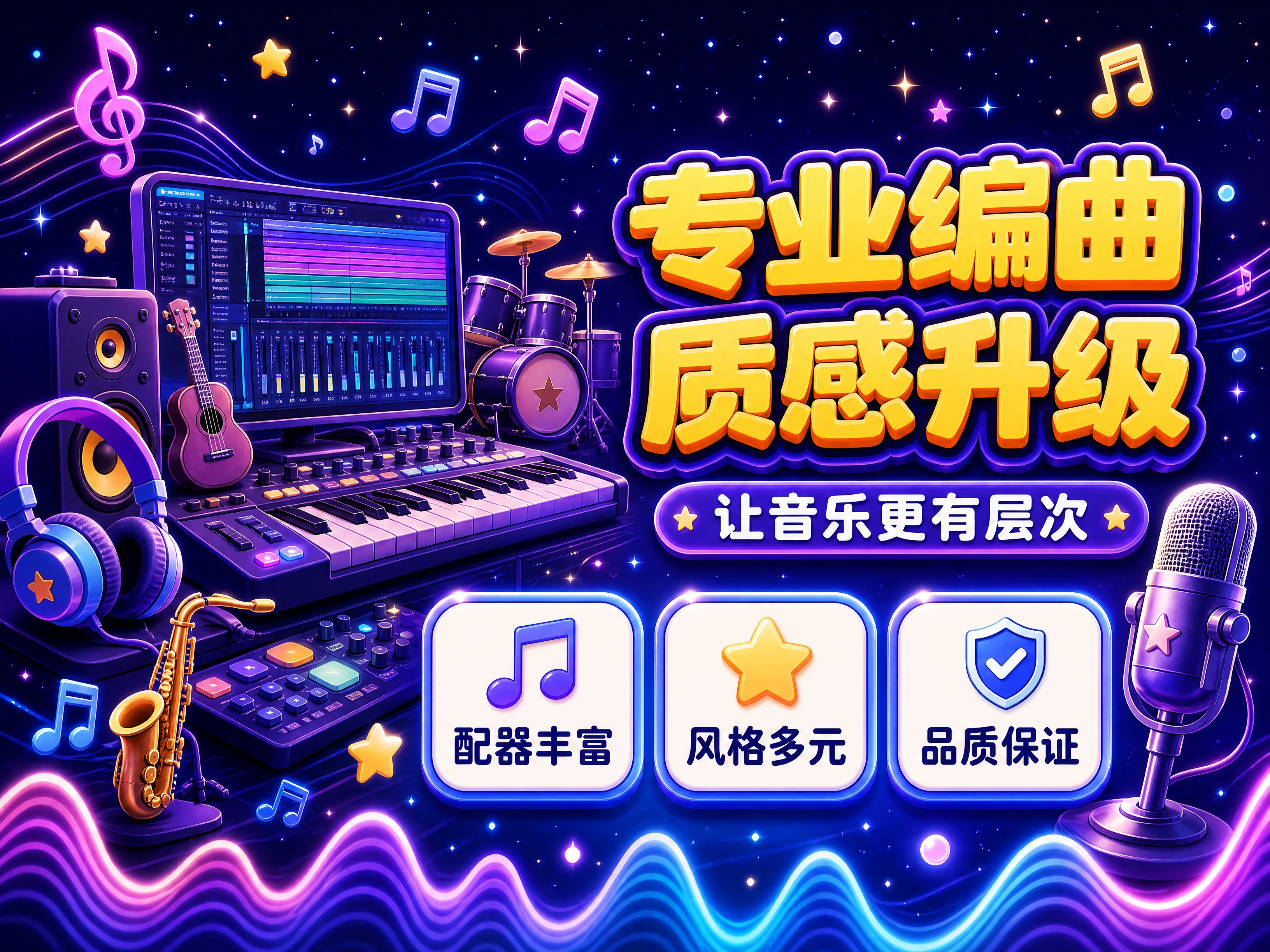 [商品] 使用【图1】【图2】音乐制作服务参考风格；保留梦幻紫… - 图片创意预览