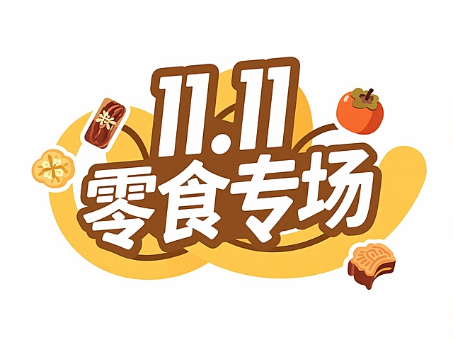 扁平风搭配描边设计，大字风突出“11.11零食专场”，融入卡通感零食元素，拼贴式布局营造喜庆促销氛围，节日感十足。