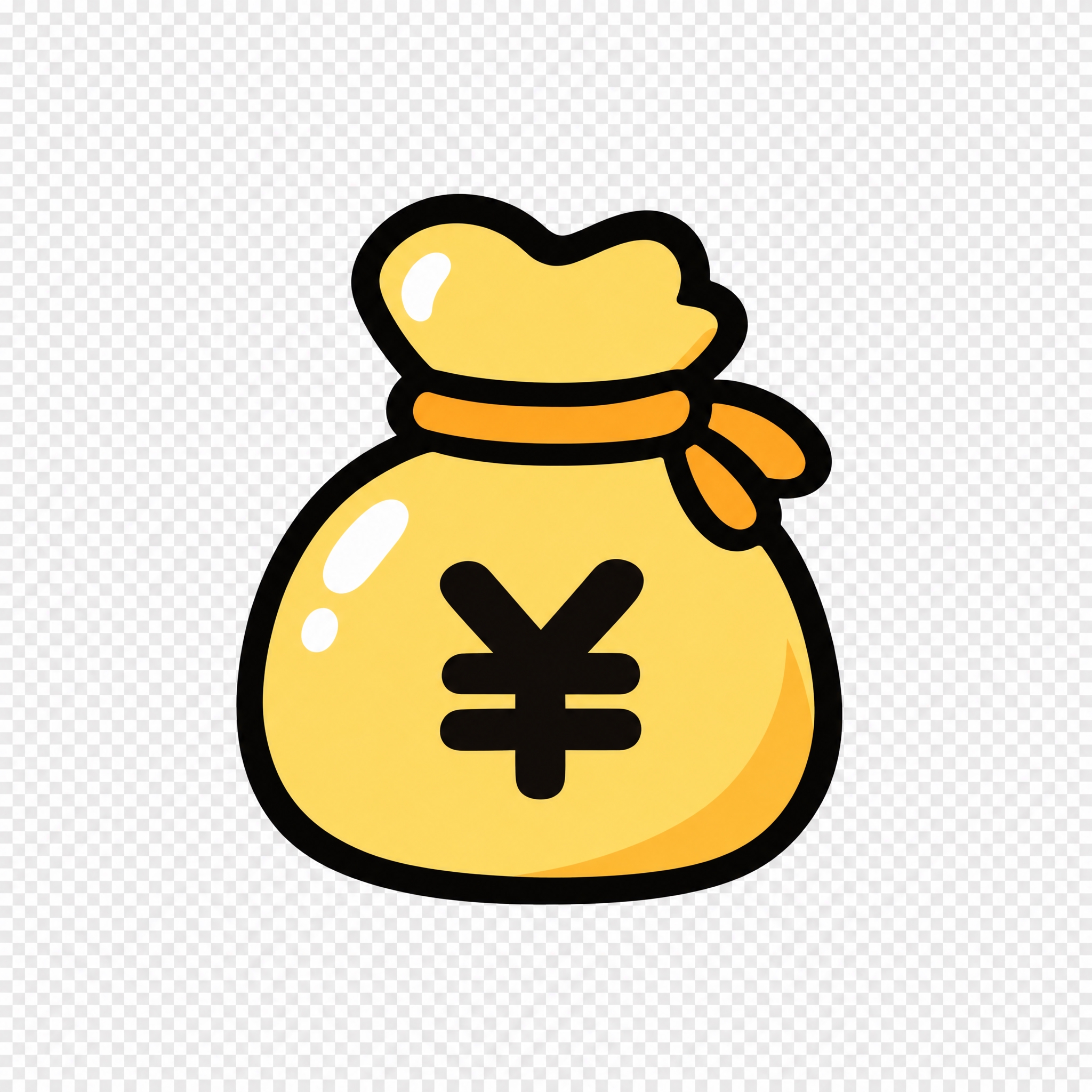 透明背景PNG，Q版黄色钱袋图标，粗黑轮廓线，钱袋上有¥符号，… - 图片创意预览