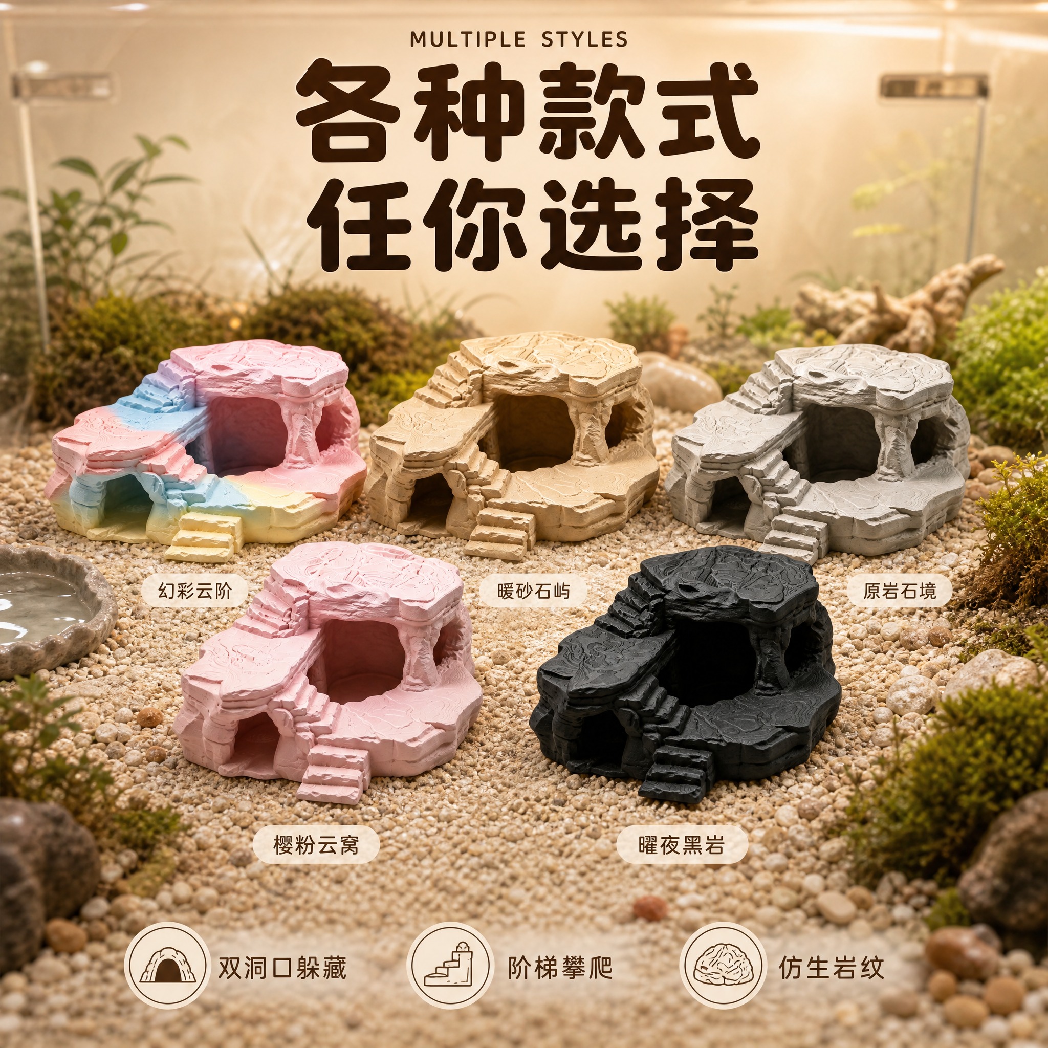 [单张主图] 商品名称：寄居蟹仿生岩石躲藏窝 五色系列（款名：… - 图片创意预览