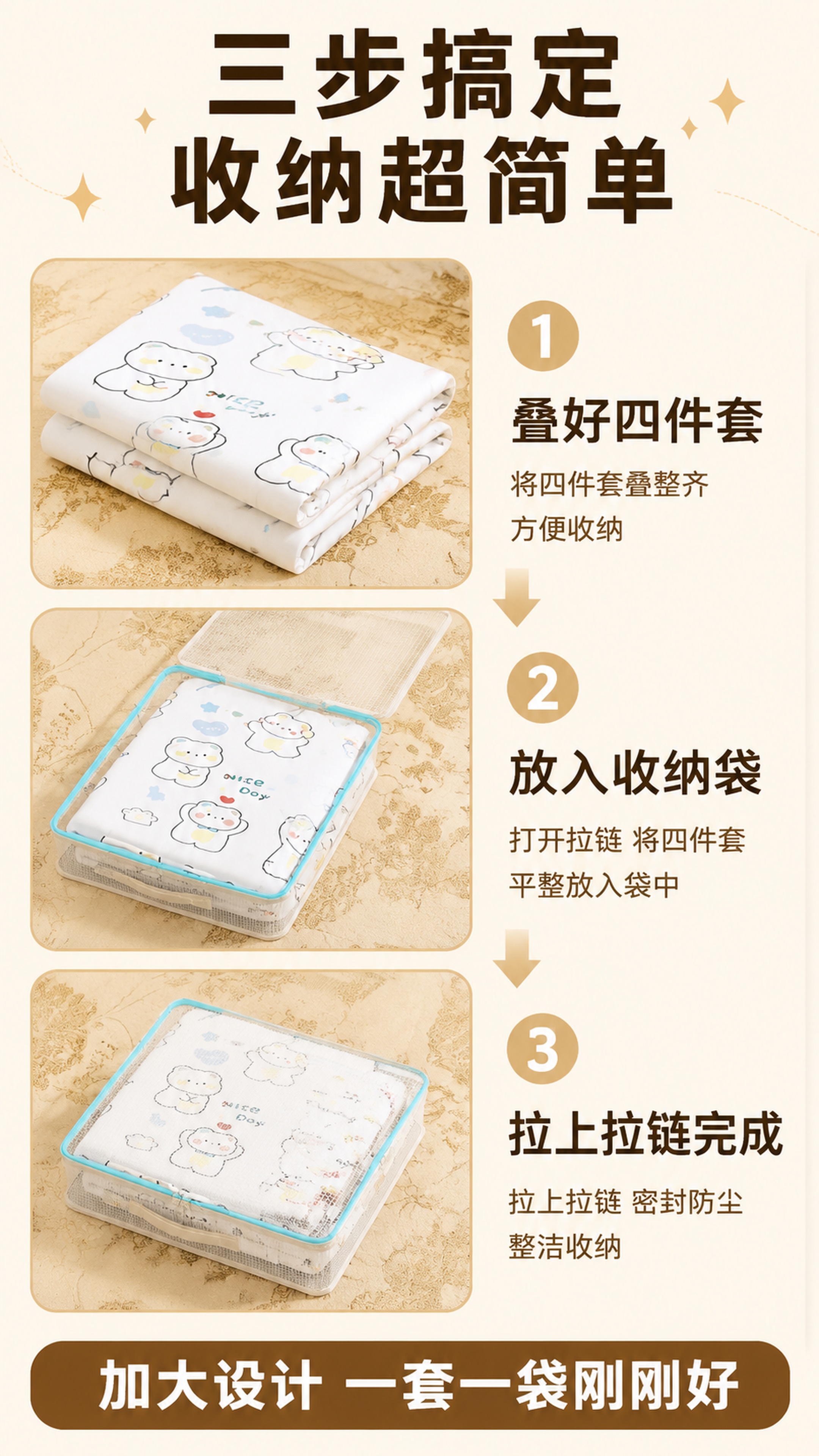 第4屏 功能演示-收纳四件套步骤演示。本屏使用【图2】作为产品… - 图片创意预览