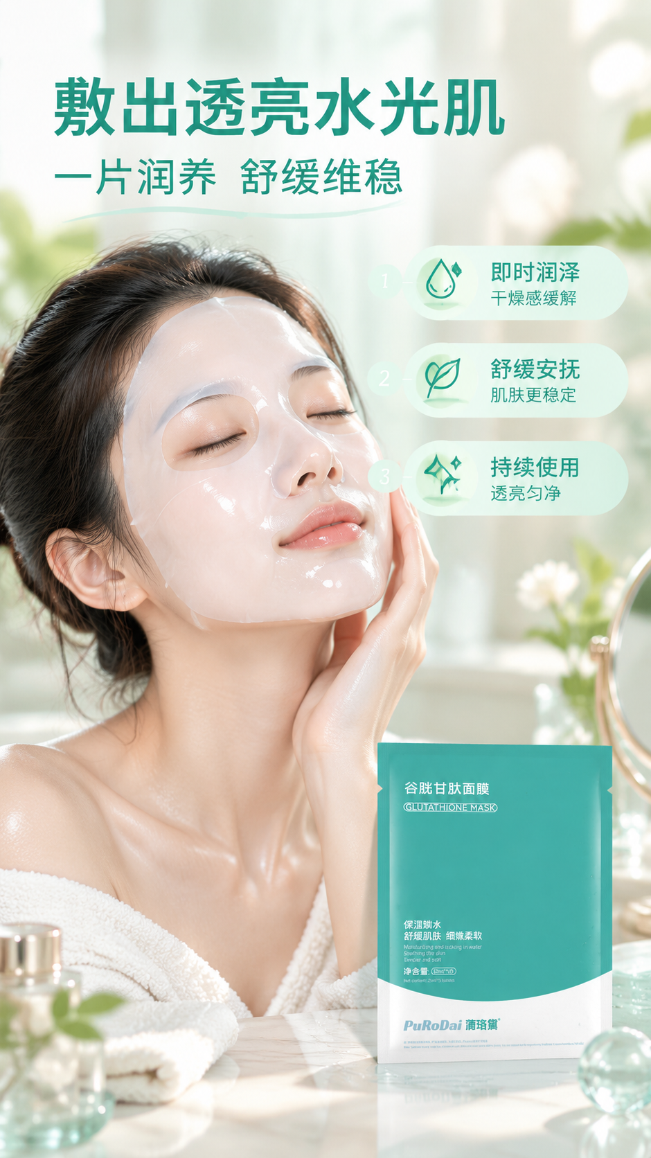 [商品] 使用【图1】谷胱甘肽面膜单片袋，放在画面右下角；保留… - 图片创意预览