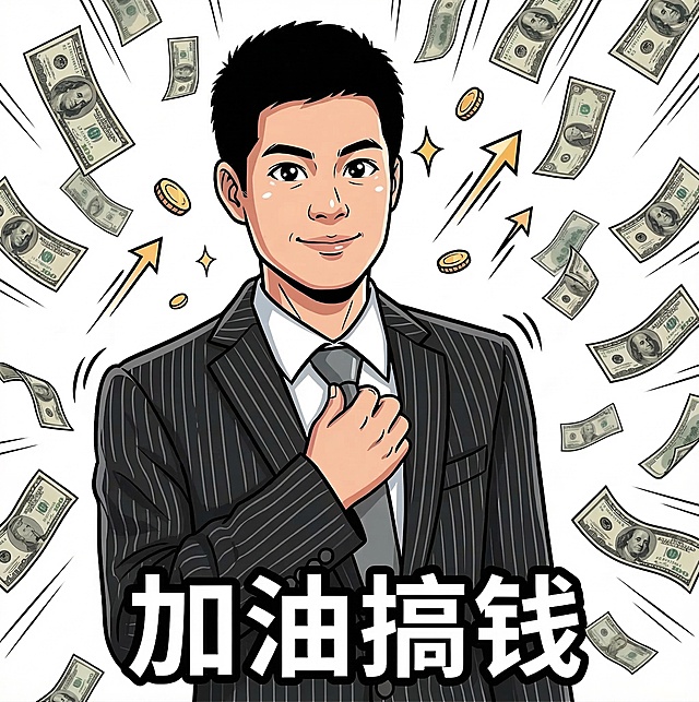 修改这张漫画表情包，在背景中添加大量钞票从空中洒落下的效果，保留人物、现有的文字和漫画风格