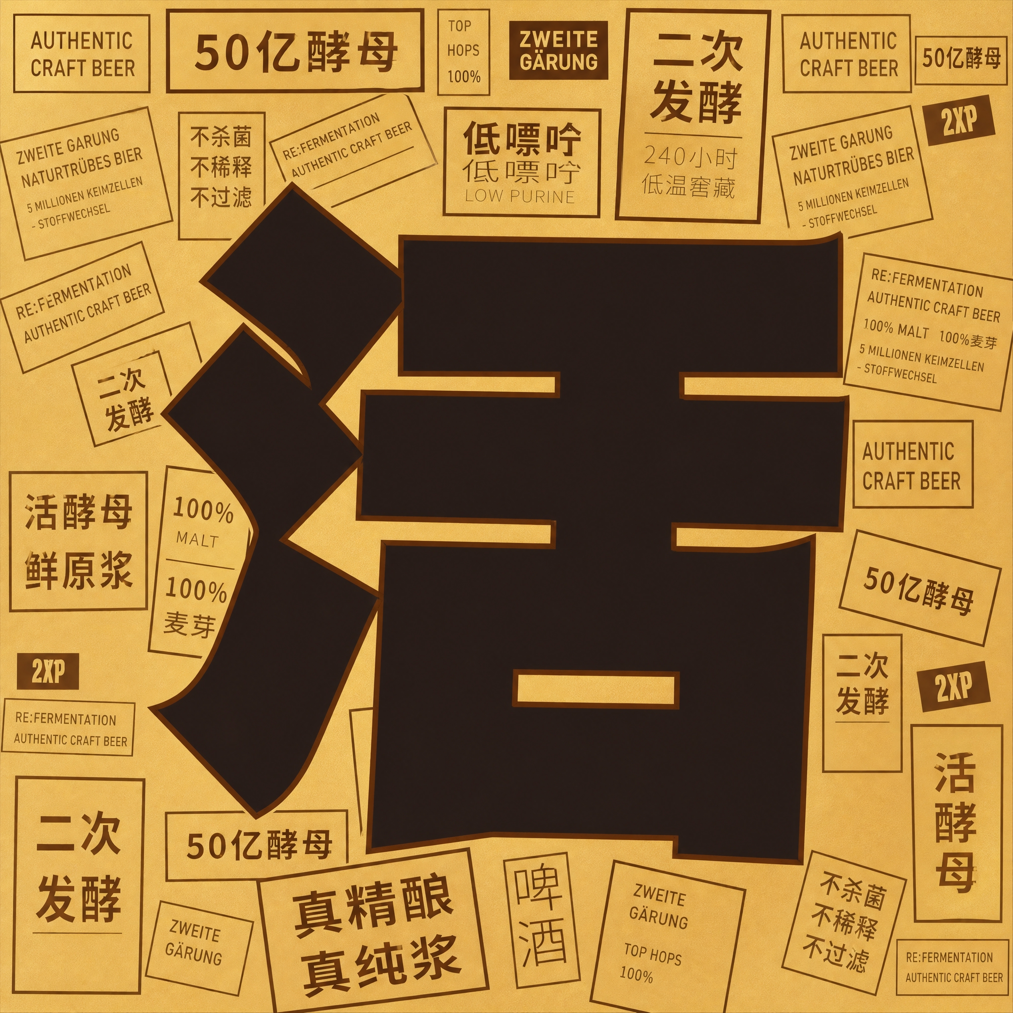 保留原图中所有元素完全不变：深棕色活字造型完全一致，周围所有啤… - 图片创意预览