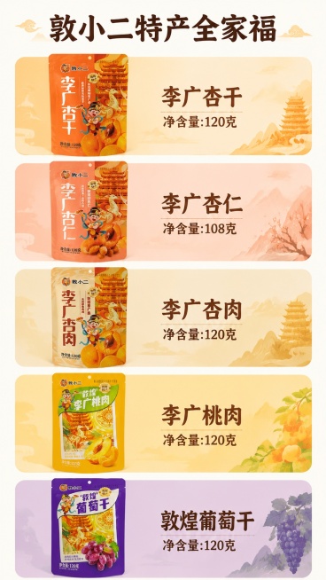 [第3屏] 产品矩阵总览-五款单品整体展示，标注净含量。本屏使用各款产品实拍图进行分区展示。
[氛围/风格] 清爽有序国潮风，统一视觉风格，清晰信息呈现。
[元素布局] 页面分为五个区域，纵向排列，每预览效果
