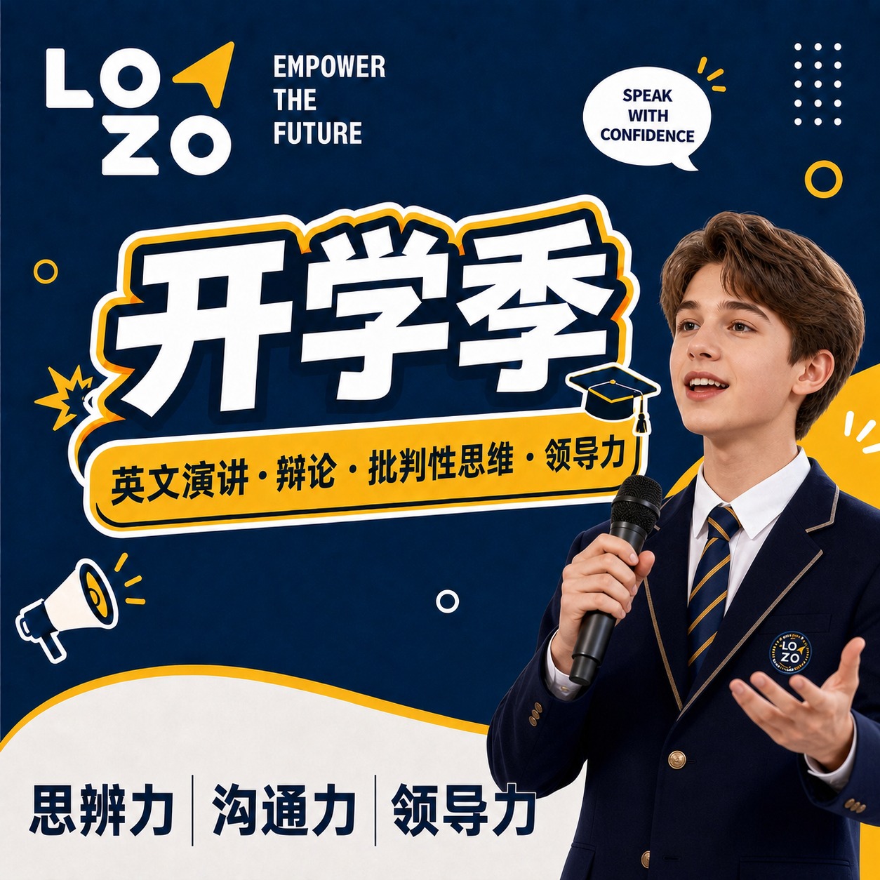 将图片右侧看书的小男孩人物替换为正在演讲的人物，人物为青少年形… - 图片创意预览