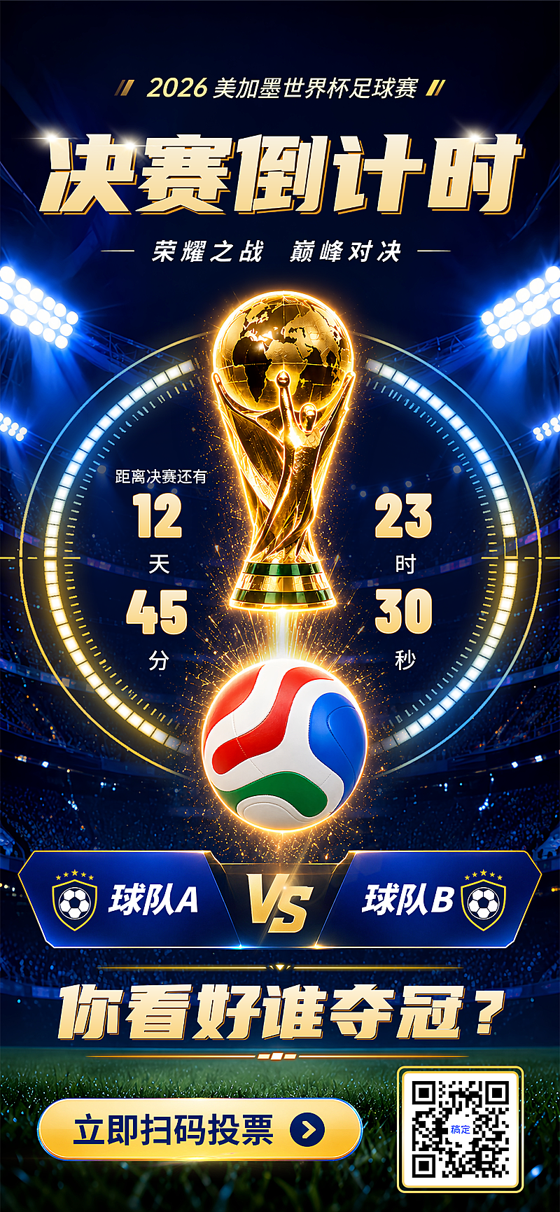 2026世界杯巅峰对决倒计时竞猜推广手机全屏竖版海报