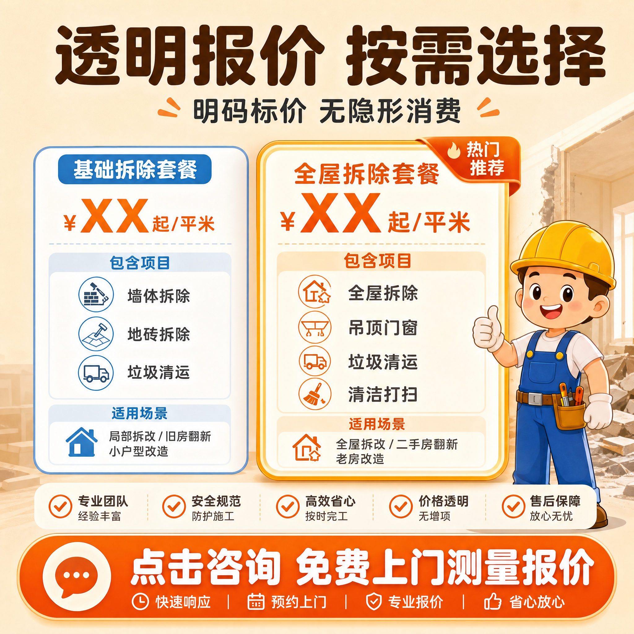 [主图-5] 专业拆除服务 旧房拆改上门施工 套餐权益与下单说… - 图片创意预览