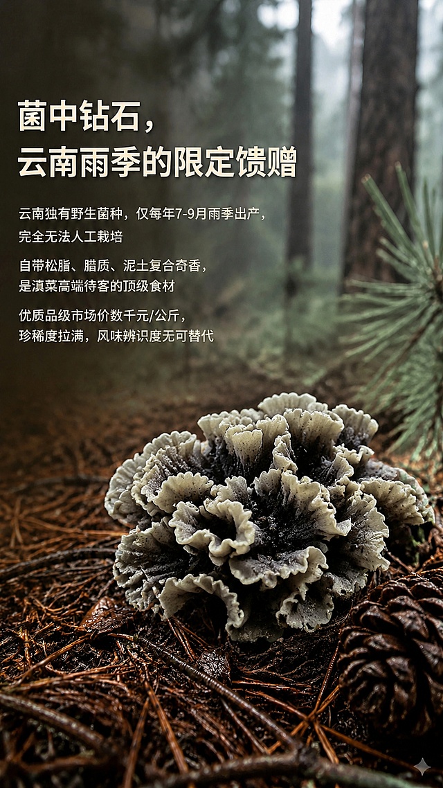 「图片1」「图片1」把前面两张图片的蘑菇更换成第三张照片里面的干巴菌「图片1」