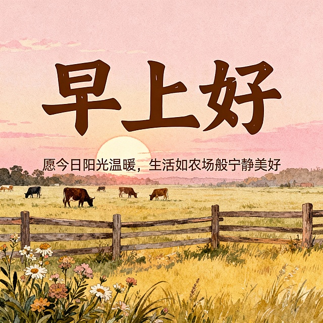 生成28张差异化的问候图片，1：1，或者3：4，文字主体是”早安“或”早上好“或“周二，你好”需要放大一点，排版和字体跟其他祝福语不一样一点，祝福语的字数20个字左右，画面可以是风景，或是人物，或是唯美的，或者花草，或者吉祥物等...