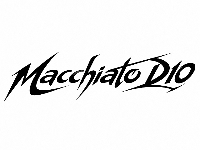 黑色字体，白色背景，干净的背景，创意无衬线字体设计十一个字"Macchiato D10"，所有文字单行横向排列，将字体进行大幅度抽象变形。字体设计富有动感与活力，相邻字的笔划可以连笔和共用，夸张的笔画弧度，笔画大胆延伸突破字形常规边界，字体造型充满动感且棱角分明，融合尖锐边缘与流畅曲线，笔画转角圆角处理，笔画犀利，笔触流畅，营造出大胆、灵动活泼的视觉效果，适合用于车贴设计。画面中只能出现这十一个字："M"、"a"、"c"、"c"、"h"、"i"、"a"、"t"、"o"、"D"、"1"、"0"，不得增加、遗漏或替换任何一个字。比例4:3，文字整体必须完整呈现在画面内不可被裁切，四周留有安全边距