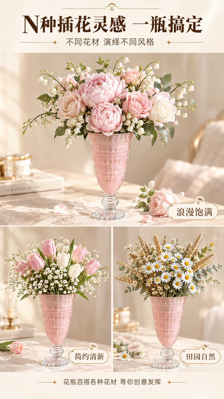 [商品] 使用【图2】樱花粉浮雕高脚玻璃花瓶（大号）；保留瓶身… - 图片创意预览