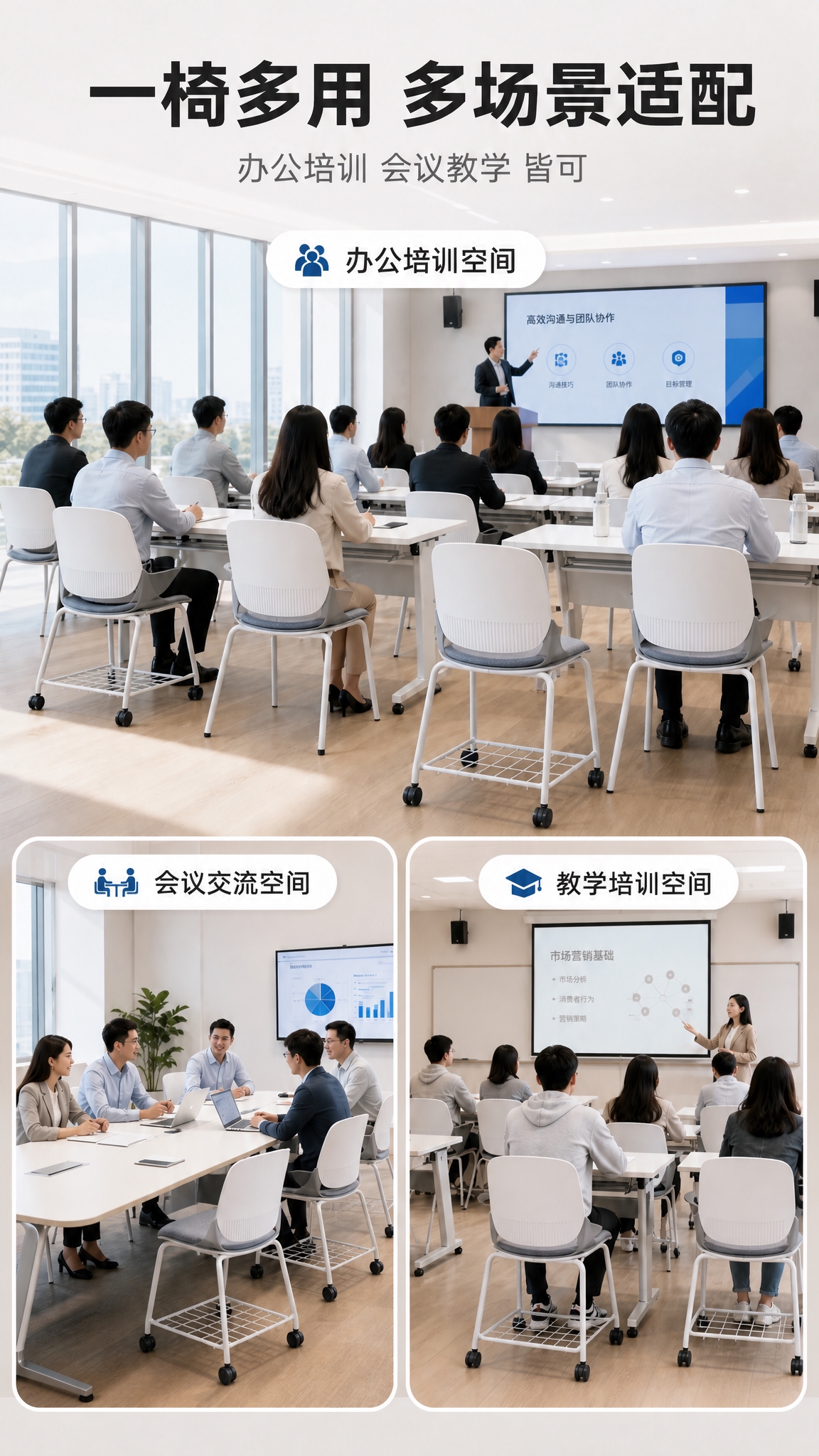 基于第一张详情页多场景图做椅子靠背修正编辑：页面版式、三个场景… - 图片创意预览