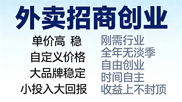 帮忙生成20张，外卖平台入驻，文案突出单价.高 稳. 自定义价格 .大品牌稳定 小投入大回报｜刚需行业｜全年无淡季 自由创业｜时间自主｜收益上不封顶 不要有联系方式以及LOGO