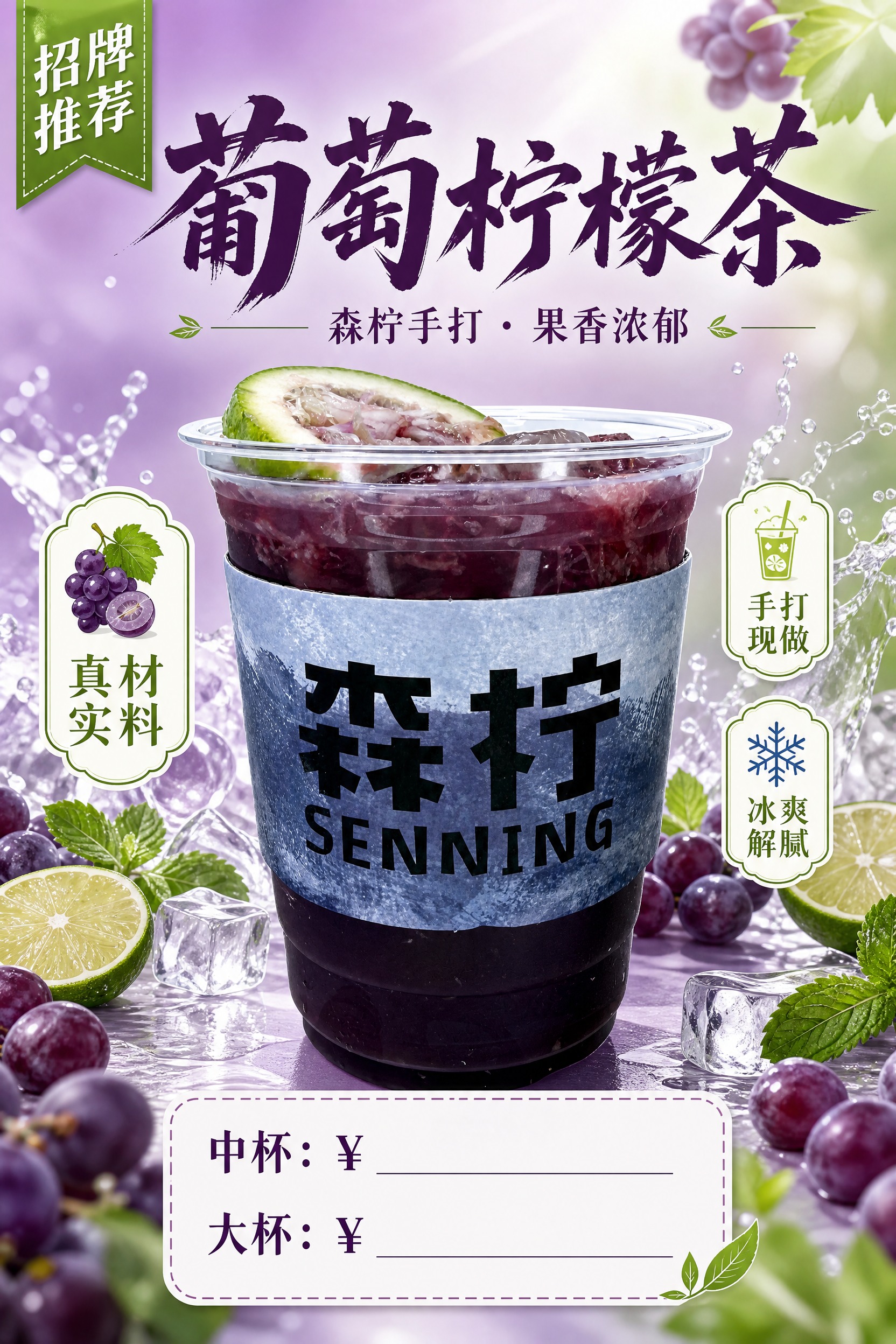 制作一张A4竖版（2:3比例）的葡萄柠檬茶产品海报，整体风格与… - 图片创意预览