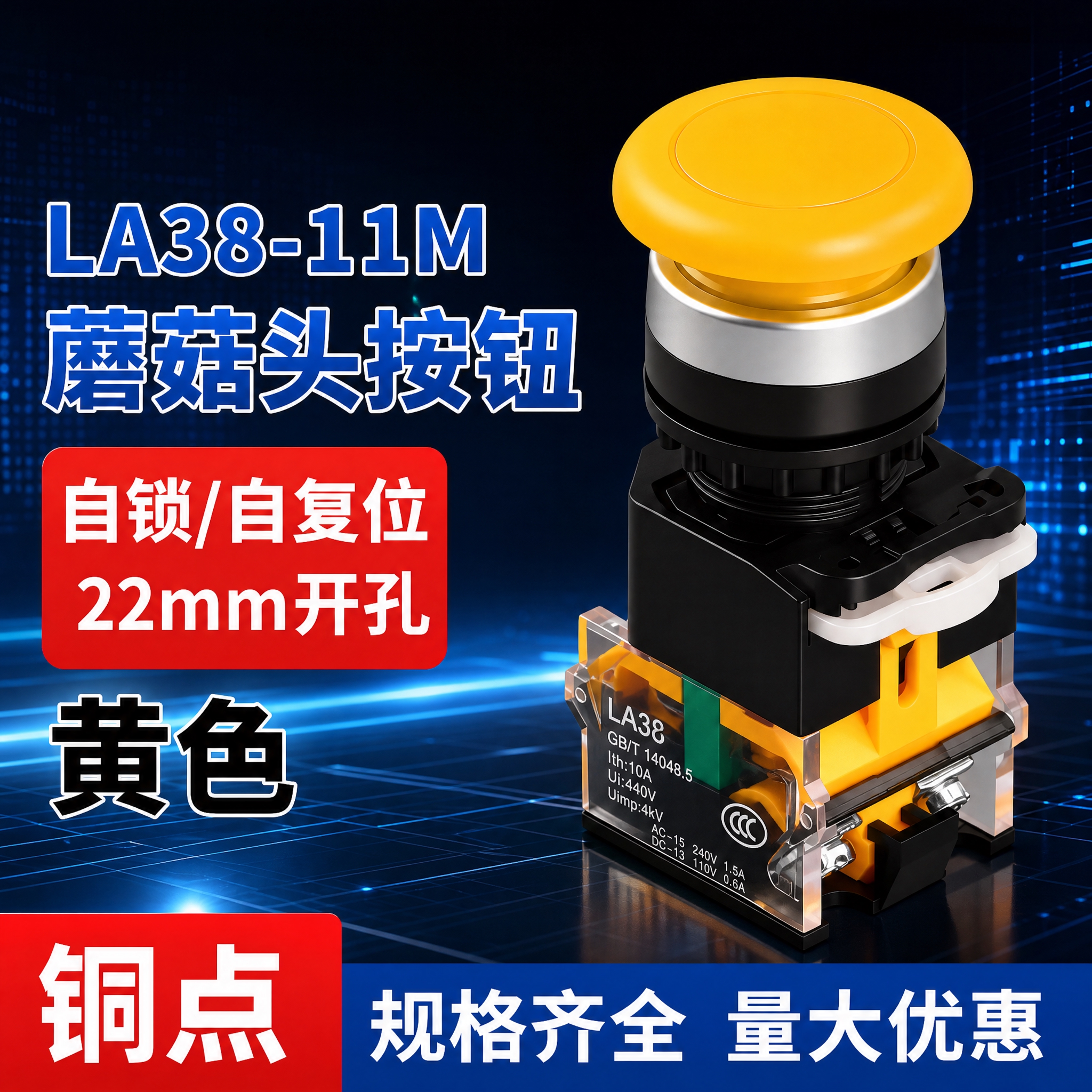 电商主图，LA38-11M蘑菇头按钮黄色铜点款主图，800*8… - 图片创意预览