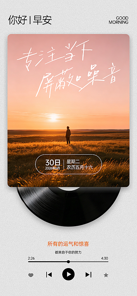 治愈温馨励志早安日签极简现代风全屏竖版海报