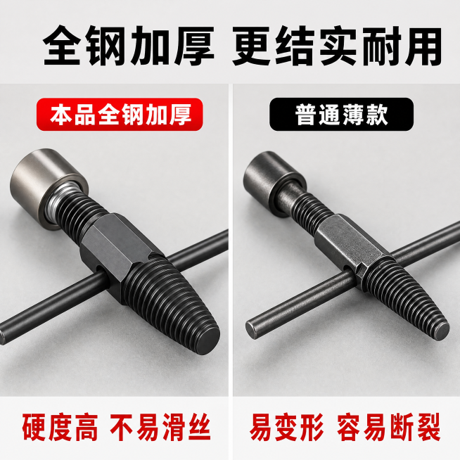 [主图-2] 全钢加厚核心卖点展示，突出材质强度对比。
[氛围风格] 拼多多风格，直白硬核，专业五金工具对比风；
[画质] 商业摄影质感、光线明快通透、产品清晰真实、画面干净高级。
[元素] 左侧展示预览效果