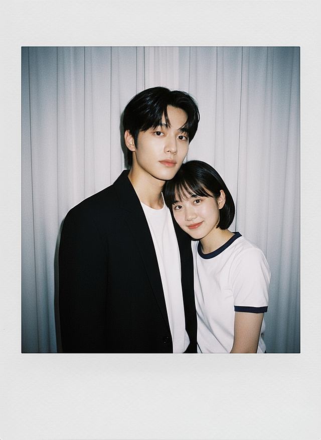 柔和色调，舒适氛围，清新自然，冷淡风设计，杂志感十足的温馨合影。