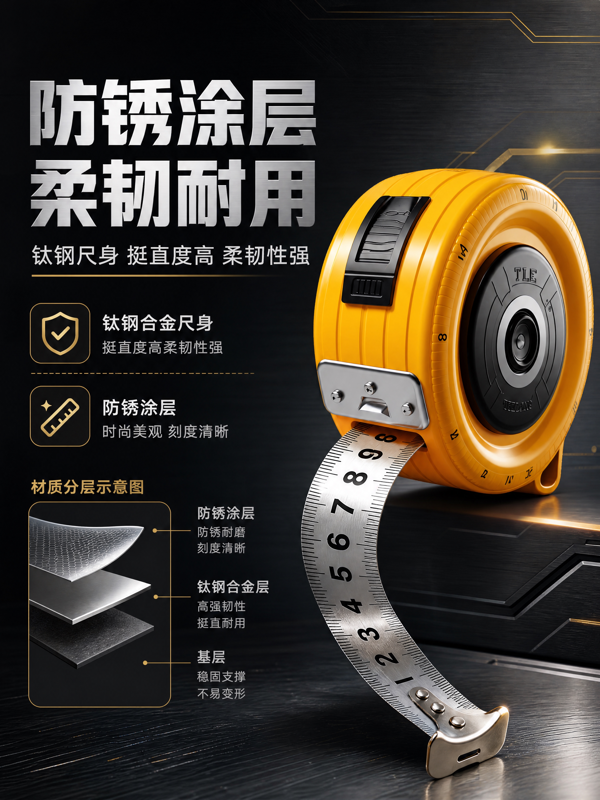 [商品] 使用【图1】+【图2】高精度钢卷尺；保留黄色外壳、黑… - 图片创意预览