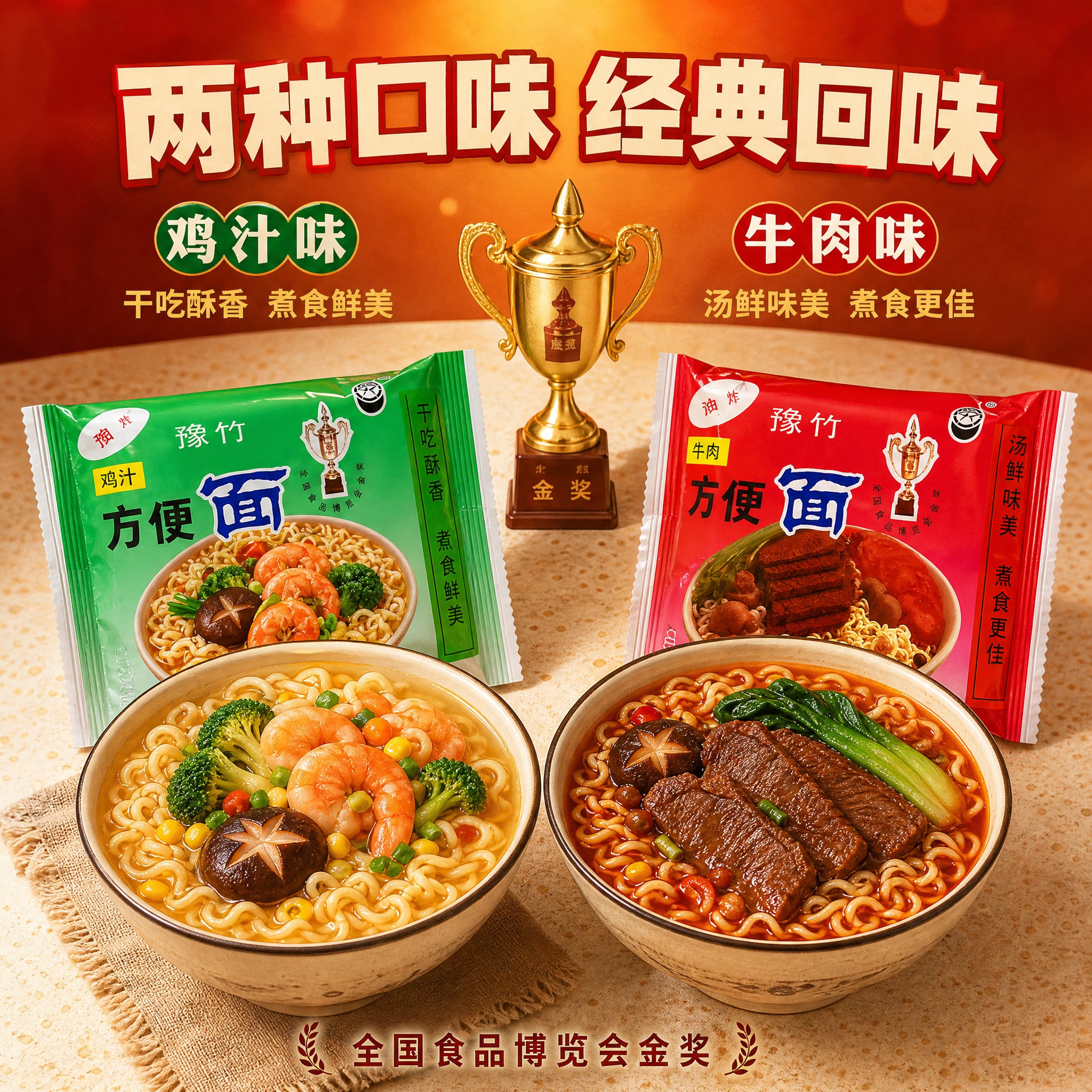 [主图-3] 豫竹方便面 双口味展示 选择丰富主题。 [统一基… - 图片创意预览