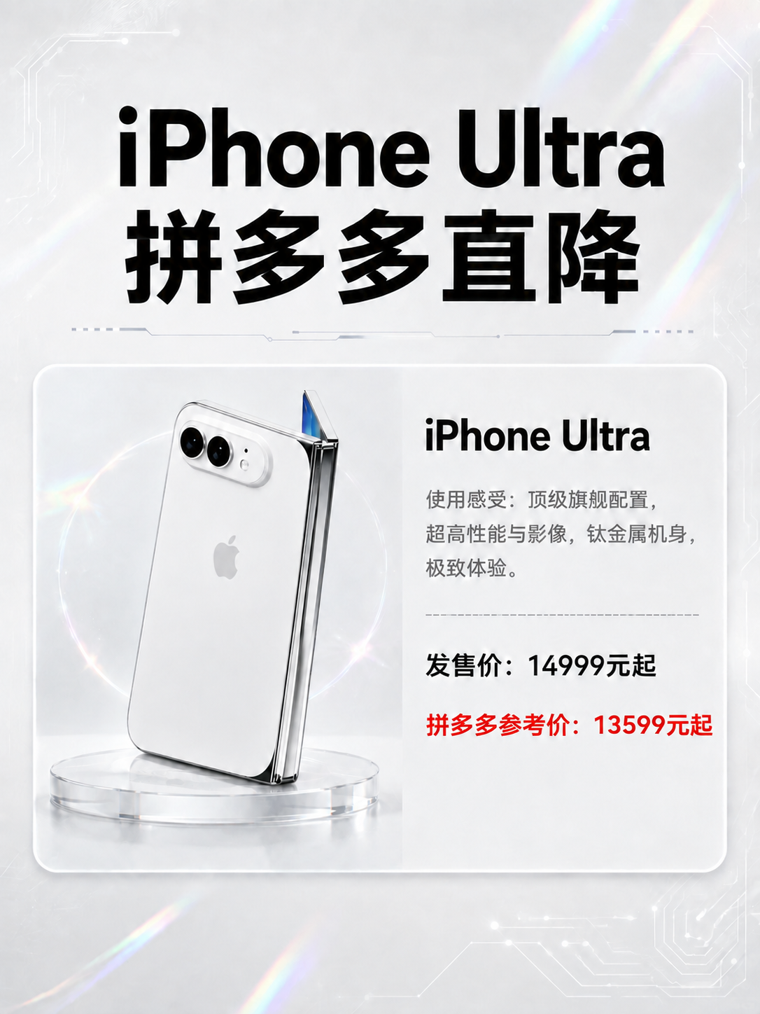 将「拼多多参考价：13599元起」调整为同一行显示，文字为红色… - 图片创意预览