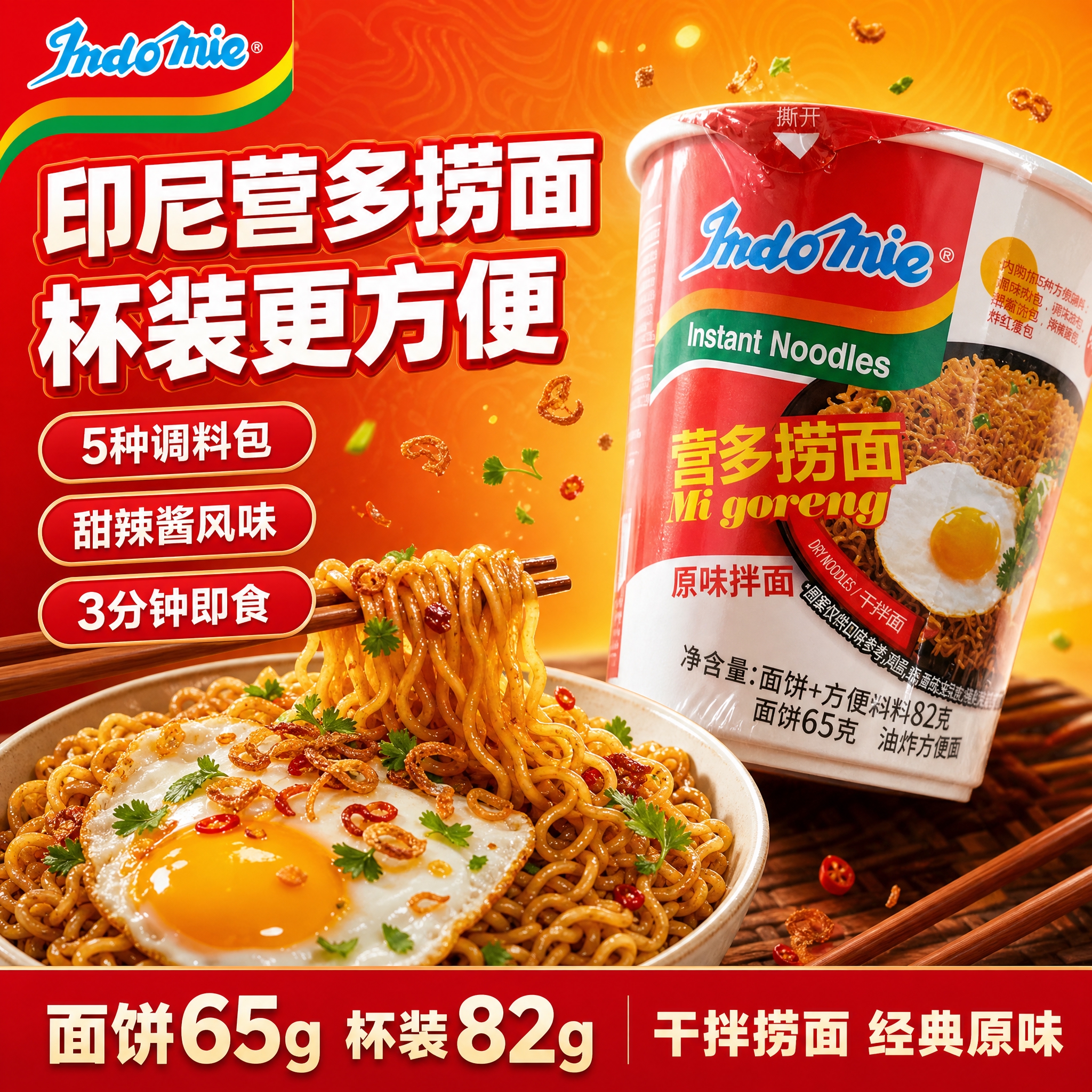 [单张主图] 营多捞面Indomie原味干拌杯面 抖音电商爆款… - 图片创意预览
