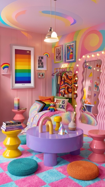 Create a 9:16 aspect ratio picture frame that complements your Pride Month themed image.预览效果