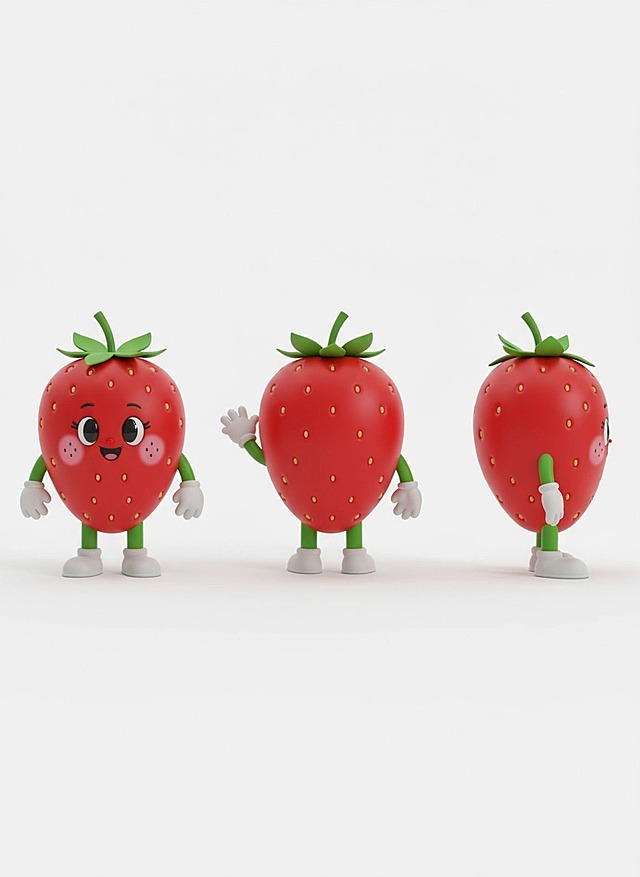 生成线稿的彩色3D三视图，需要包含正面/背面/侧面视角，纯白背景