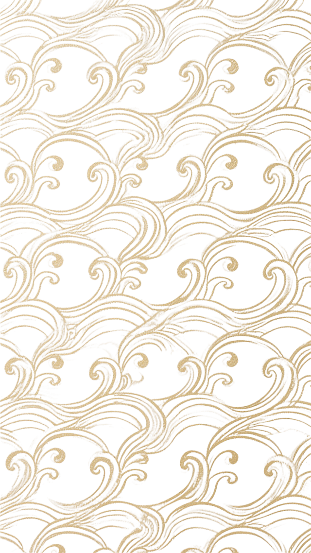 传统日式风格的暗纹图案，以白色为底色，浅金色的连续波浪纹样构成无缝背景，线条纤细流畅，波浪形态呈对称重复排列，每个波浪单元包含卷曲的浪花和流畅的曲线，整体呈现出典雅、精致的装饰感，具有传统纹样的韵律美和层次感，暗纹效果细腻柔和，图案密度适中，视觉上既丰富又不繁复。
