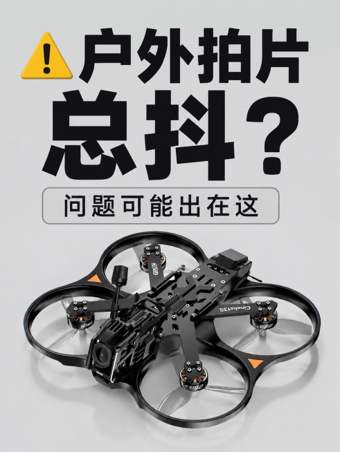 小红书笔记大字封面，配图大字，杂志海报风格，简洁高级，版式精美，小红书笔记封面质感，适合信息流点击。主标题必须完整呈现且为画面视觉中心，逐字锁定：「户外拍片总抖？」。副标题：「问题可能出在这」。主标题预览效果