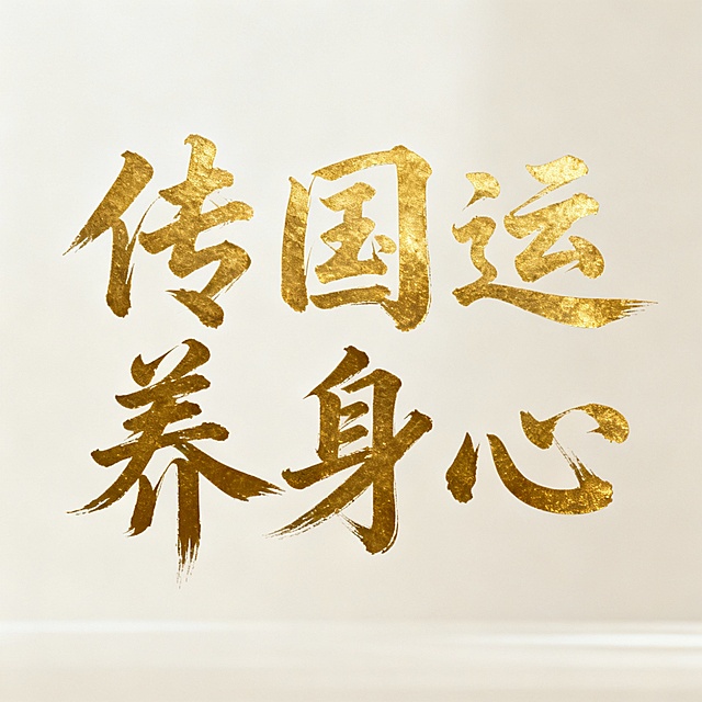 传国运 养身心 鎏金毛笔字