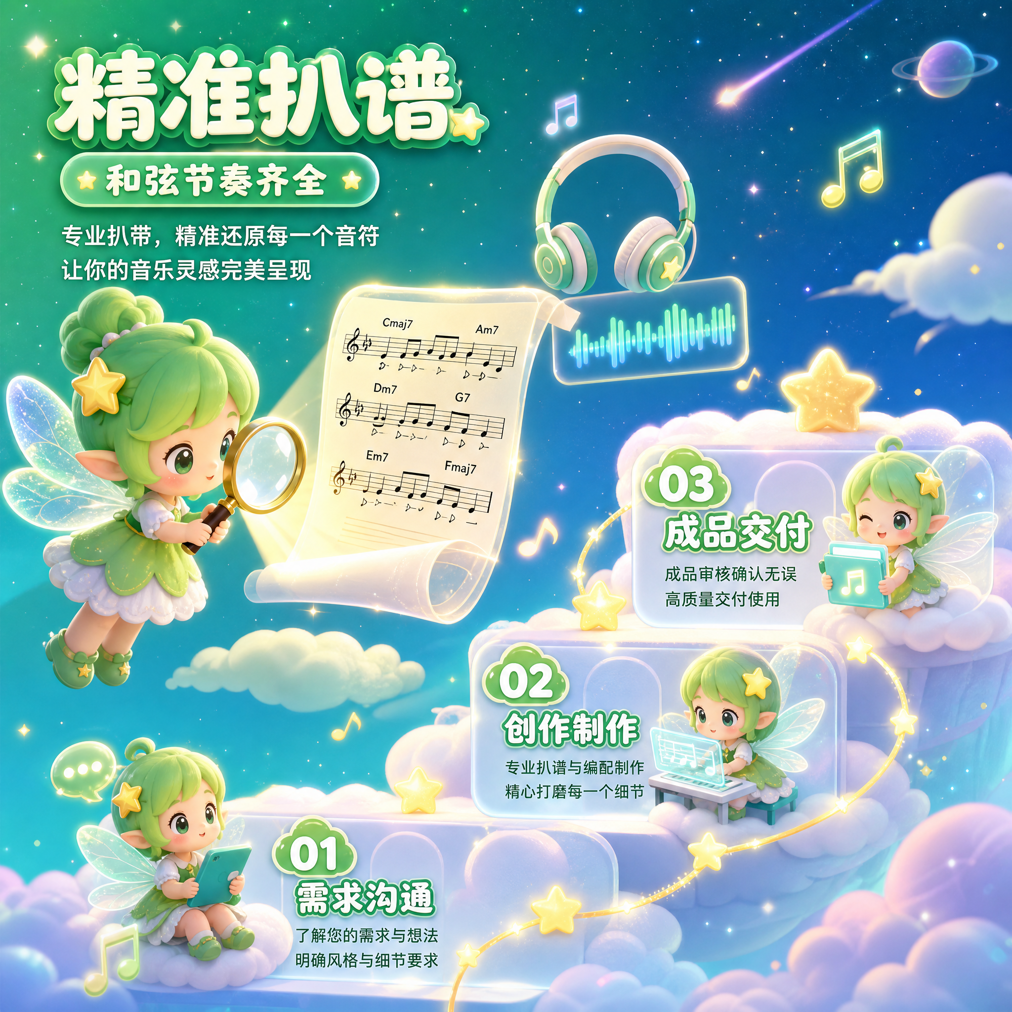 [主图-5] 音乐创作定制服务 扒带板块+服务流程展示。 [统… - 图片创意预览